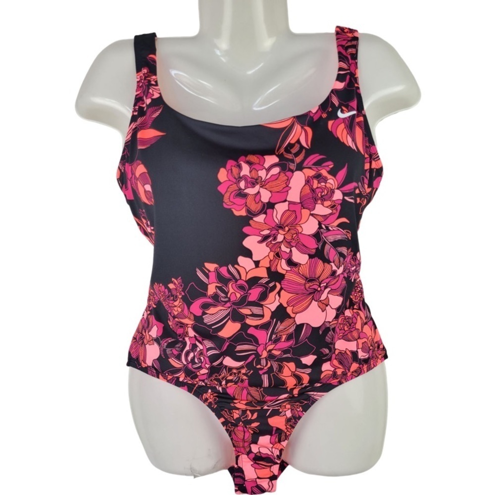 ✅ Nike Woman’s black with red floral print one piece swimsuit size L